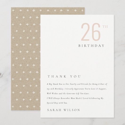 Elegant Minimale Bold Dusky Blush Any Age Birthday Bedankkaart (Voorkant / Achterkant)