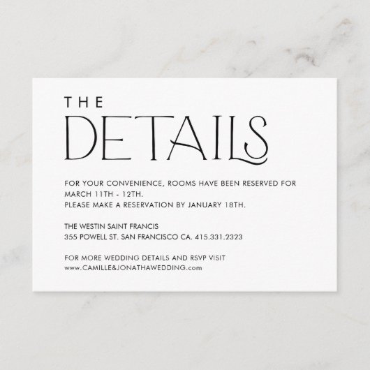 Elegant minimale bruiloft - Details Enclosure Card Informatiekaartje (Voorkant)