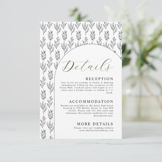 Elegant minimale bruiloft - Details Enclosure Card Informatiekaartje (Staand voorkant)