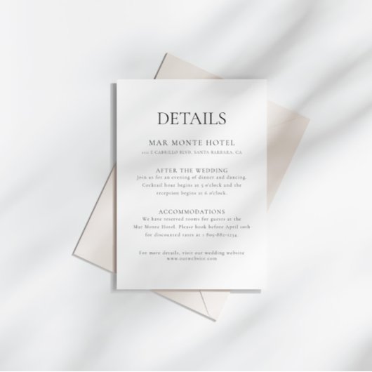Elegant minimale bruiloft - Details Enclosure Card Kaart