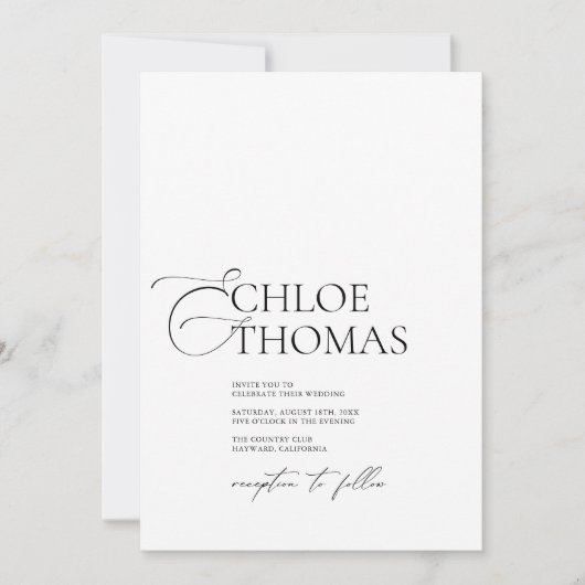 Elegant Minimale Calligrafie Witte Klassieke bruil Kaart (Voorkant)