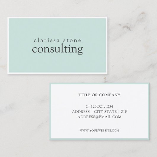 Elegant minimale consultatie over witte mint-grens visitekaartje (Voorkant / Achterkant)