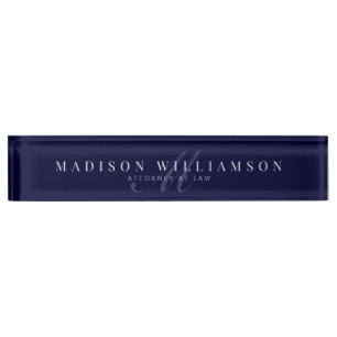 Elegant Minimale Directienaam & Monogram Navy Naambordje