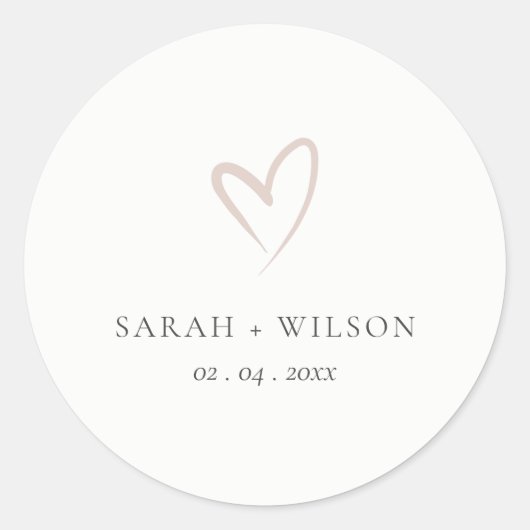 Elegant Minimale Eenvoudige Blush Pink Heart Wedde Ronde Sticker (Voorkant)