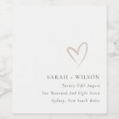 Elegant Minimale Eenvoudige Blush Pink Heart Wedde Wijn Etiket (Enkel label)