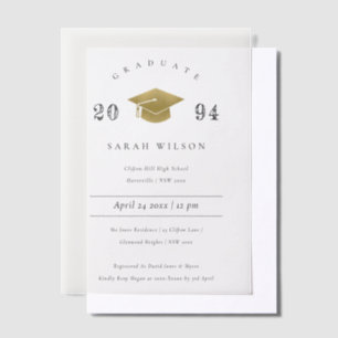 Elegant minimale eenvoudige Gold Foil Graduation P Vellum Uitnodigingen
