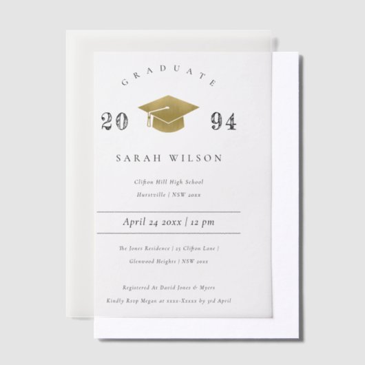 Elegant minimale eenvoudige Gold Foil Graduation P Vellum Uitnodigingen (Offset)