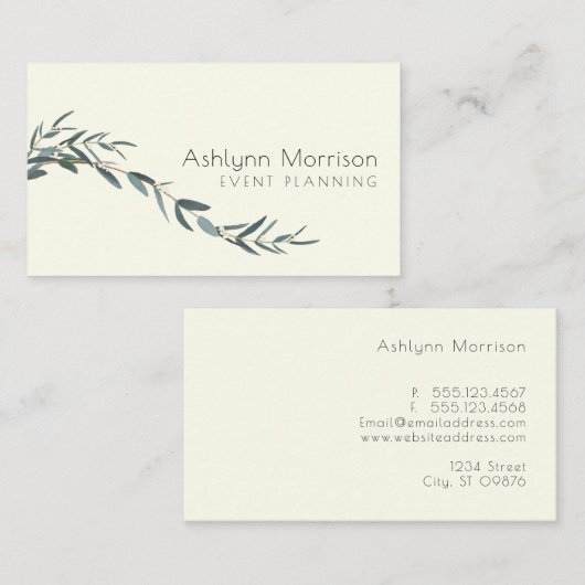 Elegant minimale Eucalyptus Botanisch op ivoor Visitekaartje (Voorkant / Achterkant)