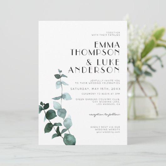Elegant Minimale Eucalyptus Greenery's Wedding Kaart (Staand voorkant)