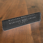 Elegant Minimale Executive Name & Monogram Black Naambordje (Zijkant)