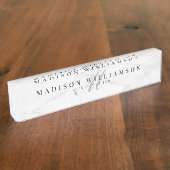 Elegant Minimale Executive Name & Monogram Marble Naambordje (Zijkant)