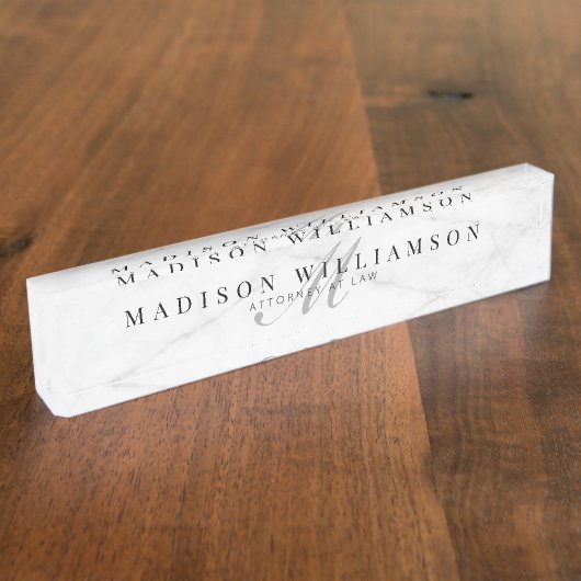 Elegant Minimale Executive Name & Monogram Marble Naambordje (Zijkant)