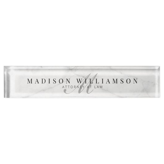 Elegant Minimale Executive Name & Monogram Marble Naambordje (Voorkant)