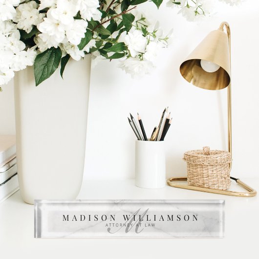 Elegant Minimale Executive Name & Monogram Marble Naambordje