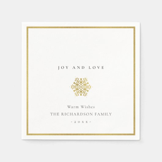Elegant Minimale Faux Gold Snowflake Love & Joy Servet (Voorkant)