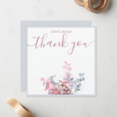 Elegant Minimale Floral Light Blue Dank u naam Notitiekaartje (Voorkant / Achterkant in situ)