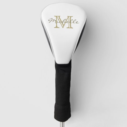 Elegant Minimale Gold Name en Monogram Golfheadcover (Voorkant)