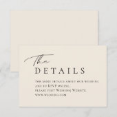 Elegant minimale ivoortypografie Weddenschap Detai Informatiekaartje (Voorkant / Achterkant)
