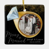 Elegant Minimale kerstkerkwiek + Gehuwd Keramisch Ornament (Voorkant)