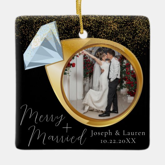 Elegant Minimale kerstkerkwiek + Gehuwd Keramisch Ornament (Voorkant)