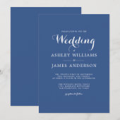 Elegant Minimale Klassic Blue Wedding Uitnodiging (Voorkant / Achterkant)