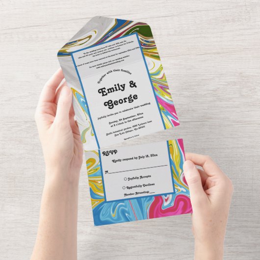 Elegant minimale kleurrijke Abstracte bruiloft All In One Uitnodiging (Afscheurbaar)
