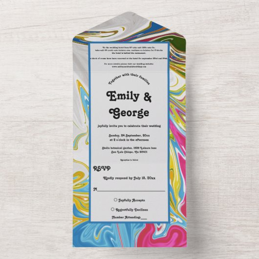 Elegant minimale kleurrijke Abstracte bruiloft All In One Uitnodiging (Binnen)