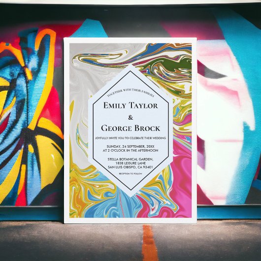 Elegant minimale kleurrijke Abstracte bruiloft Kaart