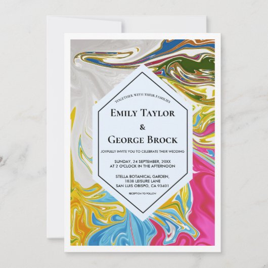 Elegant minimale kleurrijke Abstracte bruiloft Kaart (Voorkant)