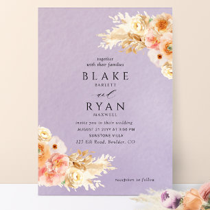 Elegant Minimale lavender Peach Blush Cream Weddin Kaart