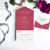 Elegant Minimale Magenta Monogram Modern Wedding All In One Uitnodiging