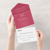 Elegant Minimale Magenta Monogram Modern Wedding All In One Uitnodiging (Afscheurbaar)