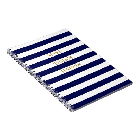 Elegant Minimale marine Blue and White Stripes Notitieboek (Rechterzijde)