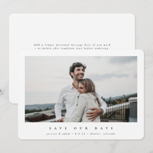 Elegant minimale, moderne centrale foto save the date (Voorkant / Achterkant)