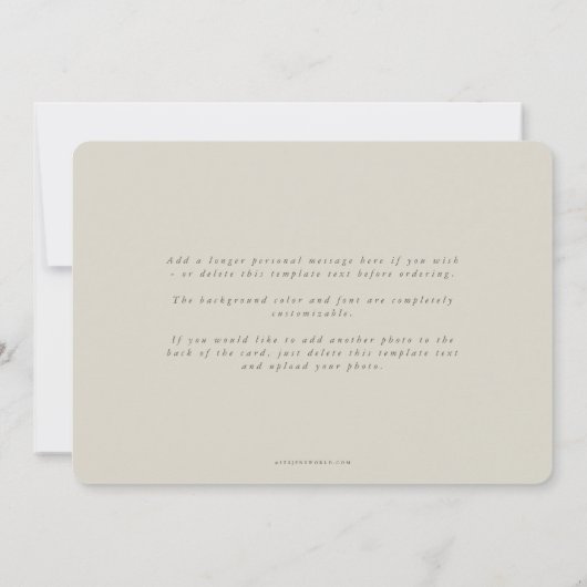 Elegant minimale, moderne centrale foto save the date (Achterkant)