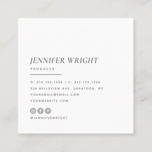 Elegant | Minimale moderne hedendaagse typografie  Vierkante Visitekaartje (Achterkant)