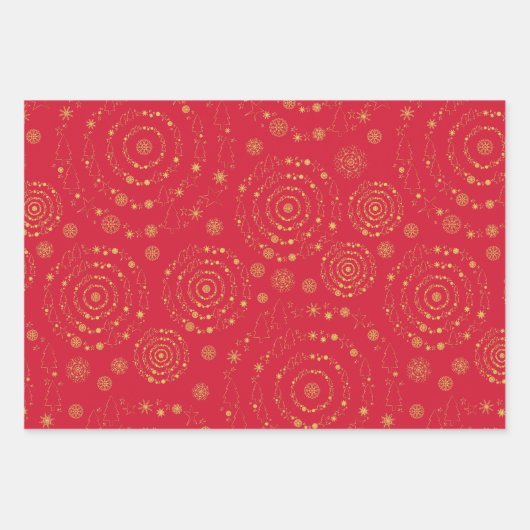 Elegant Minimale Patronen Gold Red Navy White Wrap Inpakpapier Vel (Voorkant)