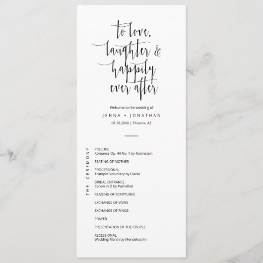 Elegant Minimale QR-code voor script bruiloft vlak Programmakaart (Voorkant)