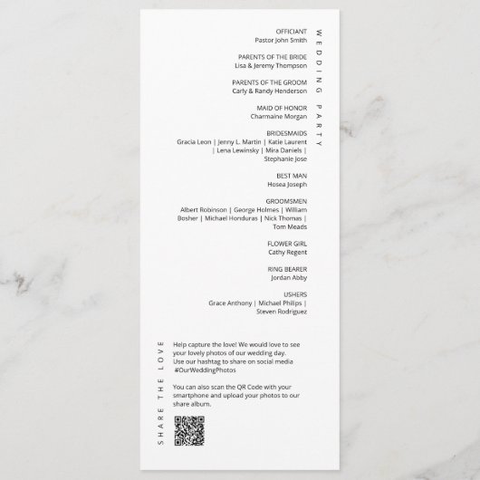 Elegant Minimale QR-code voor script bruiloft vlak Programmakaart (Achterkant)