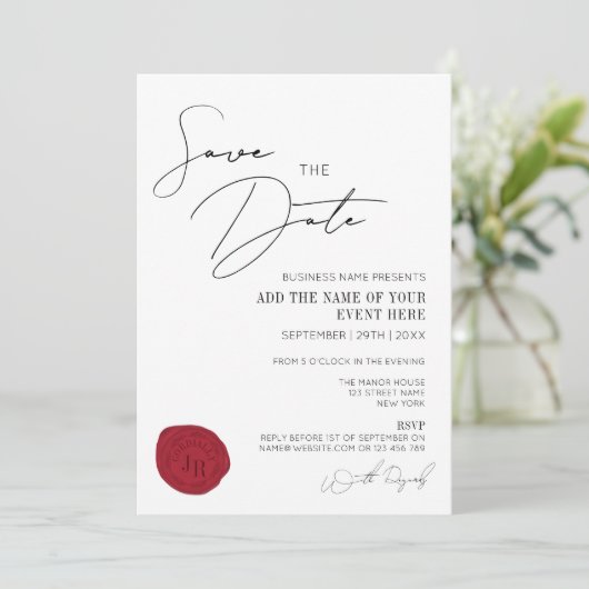 Elegant minimale Red Wax Stamp Business Initialen Kaart (Staand voorkant)