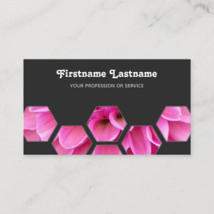 Elegant minimale roze bloesems met grijze zeshoeke visitekaartje