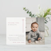 Elegant Minimale Roze Typografie Foto Baptisme Bedankkaart (Staand voorkant)