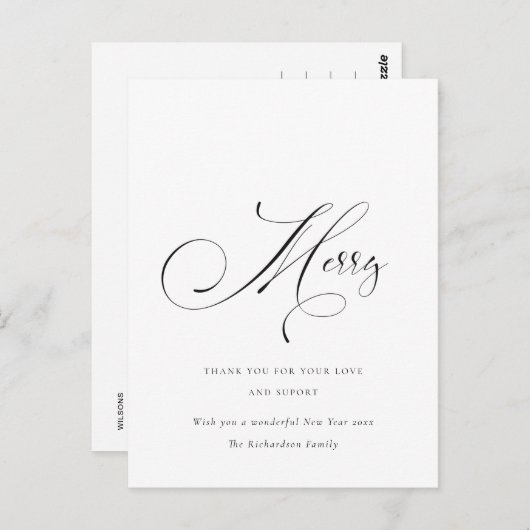 Elegant Minimale scriptversie voor vrolijk kerstfe Briefkaart (Voorkant / Achterkant)