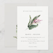 Elegant Minimale Tropische Roze Floral Wedding Kaart (Voorkant / Achterkant)