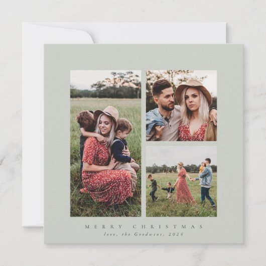 Elegant Minimale Vierkant Triple Foto Feestdagenkaart (Voorkant)