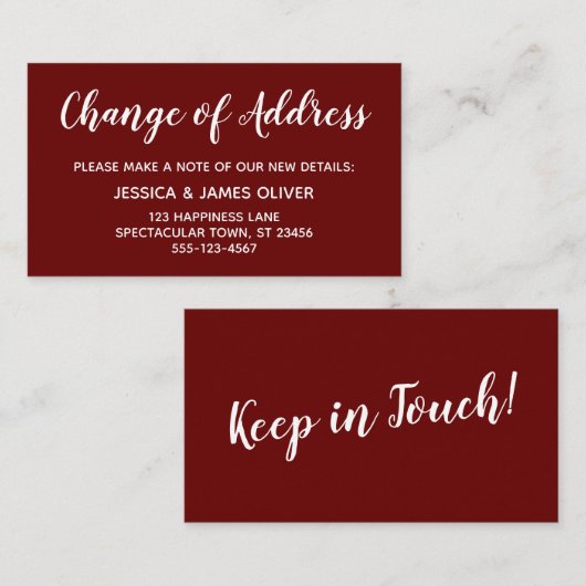 Elegant, minimale wijziging van adres Burgundy Car Informatiekaartje (Voorkant / Achterkant)