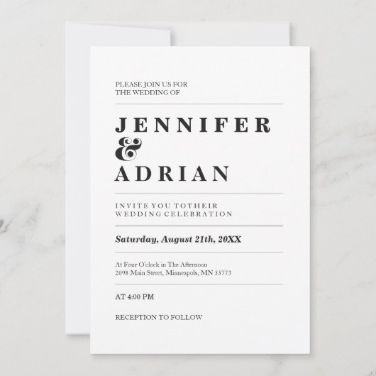 Elegant — minimale witte, eenvoudige Invita Kaart (Achterkant)