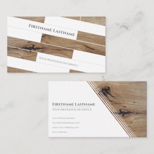 Elegant minimale witte houten vloerbedekking visitekaartje (Voorkant / Achterkant)