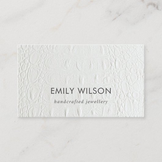 Elegant minimale witte lederen textuur Rustisch Visitekaartje (Voorkant)