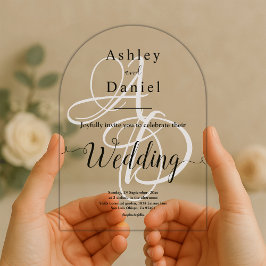 Elegant Minimale Zwart-witmonogram bruiloft Acryl Uitnodigingen